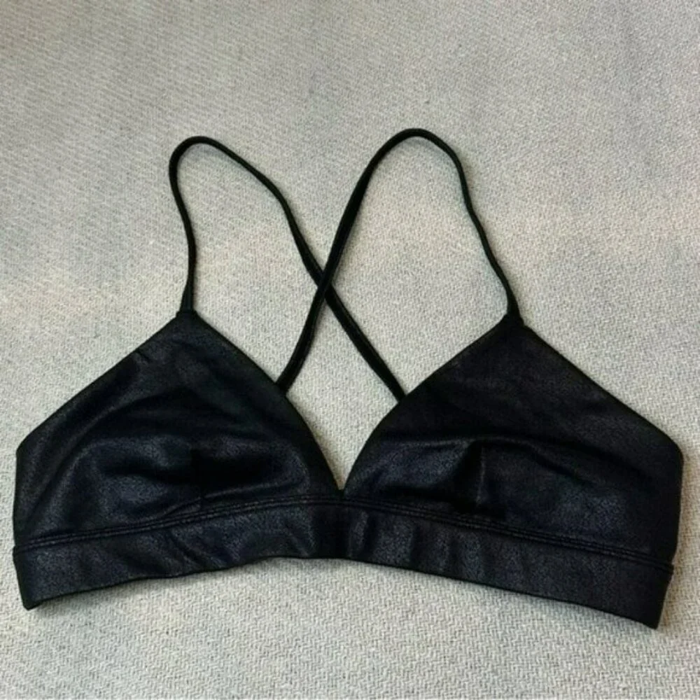 ALO Yoga Faux Leather Airbrush Splendor Sports Bra Black Size Medium Rare